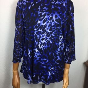 Alia Women Lined Blue Leopard Print Top Sz 2x D